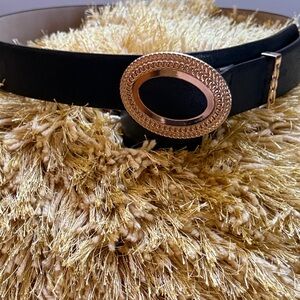 Vince Camuto Classic Black Belt Gold Embellished